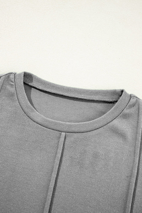 Exposed Seam Crew Neck Relaxed Pullover Long Sleeve Top